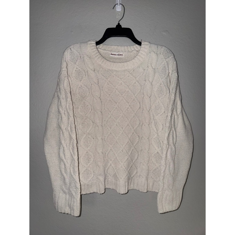 Gilmore Girls Style Sweet Envy Women Cream Chenille Cable Knit Sweater L